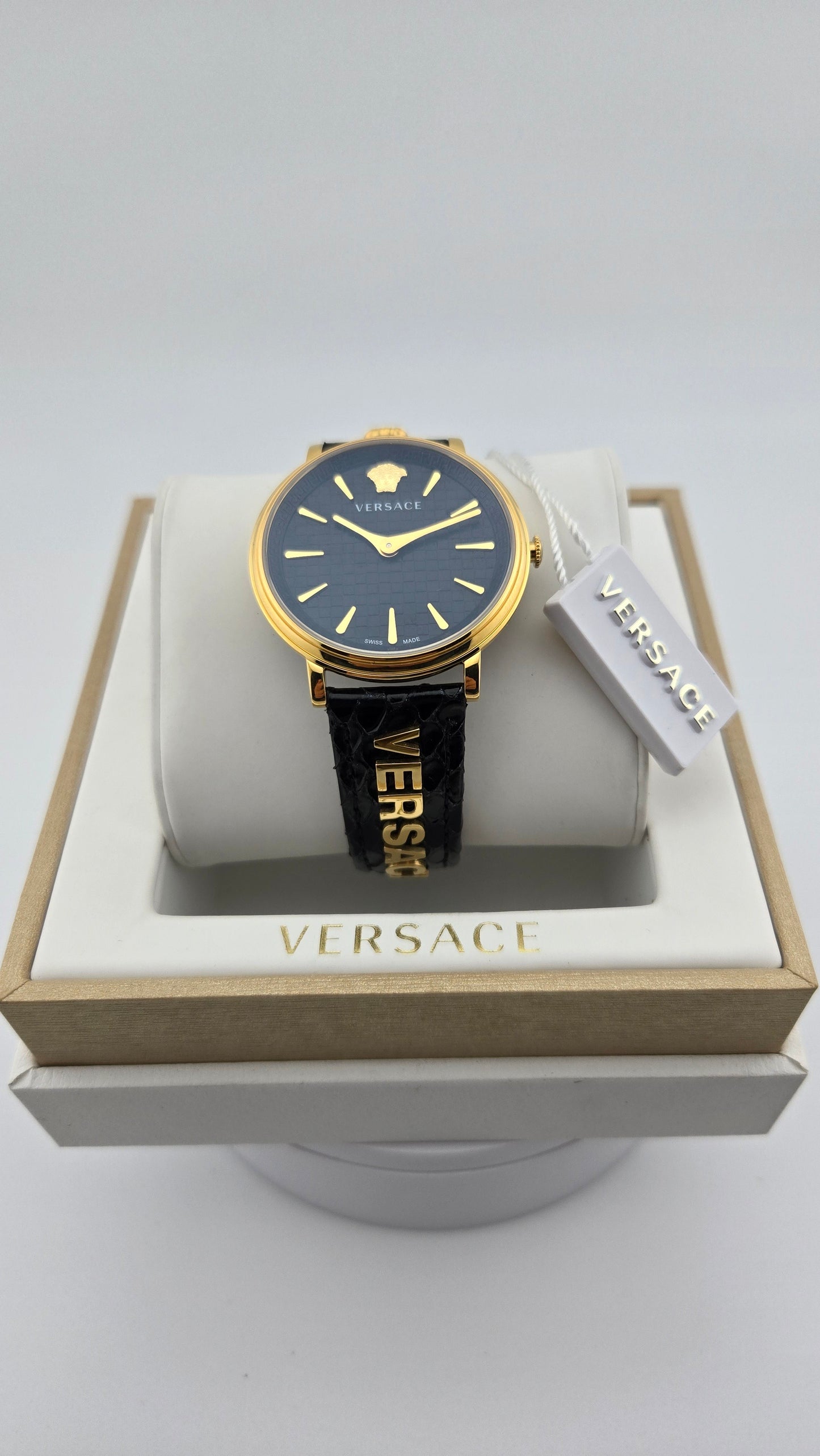 VERSACE - V-Circle Logomania Luxury Black / Gold Watch - VE8101022