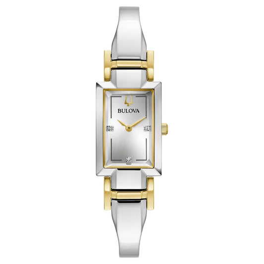 Bulova Classic Diamond Two Tone Stainless Steel Women's Quartz Watch, 18 x 26mm
