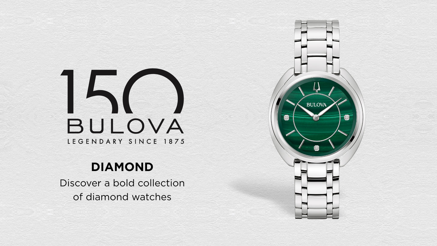 Bulova Classic Diamond Malachite Stainless Steel Quartz Women's Watch, 34mm