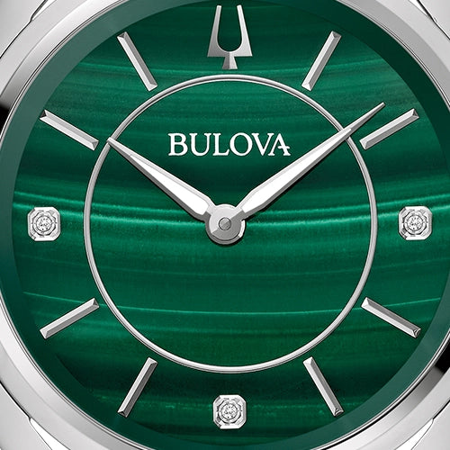Bulova Classic Diamond Malachite Stainless Steel Quartz Women's Watch, 34mm