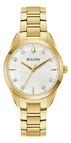 Bulova Diamond Accented Yellow Gold Toned Stainless Steel Wristwatch - 97P161