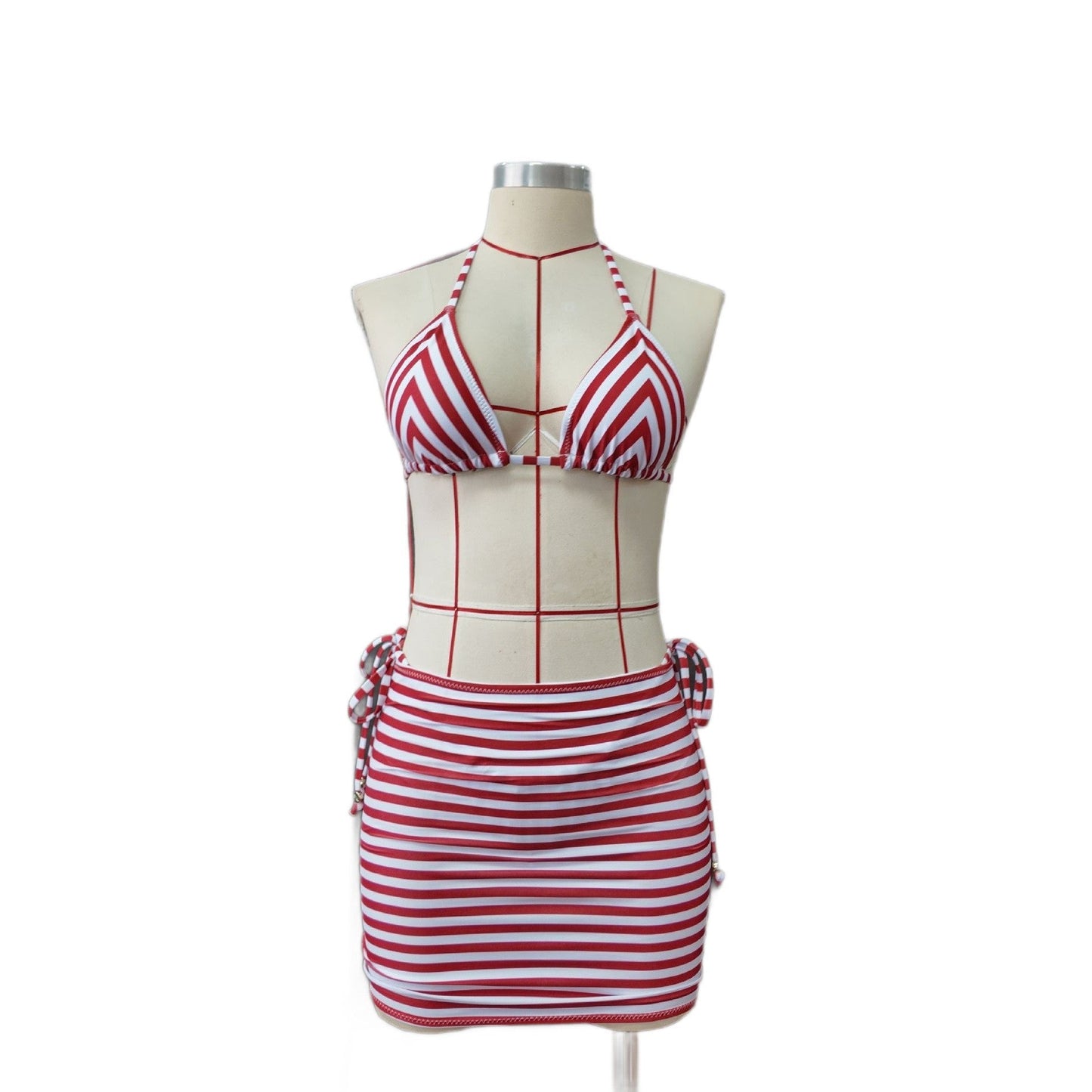 Striped Printed Split Bikini Women Three Point Bikini Skirt Set