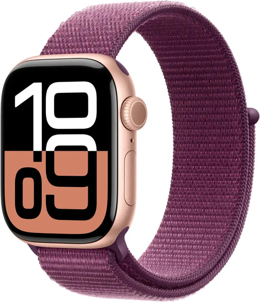 Apple - Watch Series 10 (GPS) 42mm Aluminum Case with Plum Sport Loop - Rose Gold - (2024)