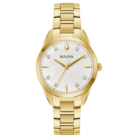 Bulova Diamond Accented Yellow Gold Toned Stainless Steel Wristwatch - 97P161