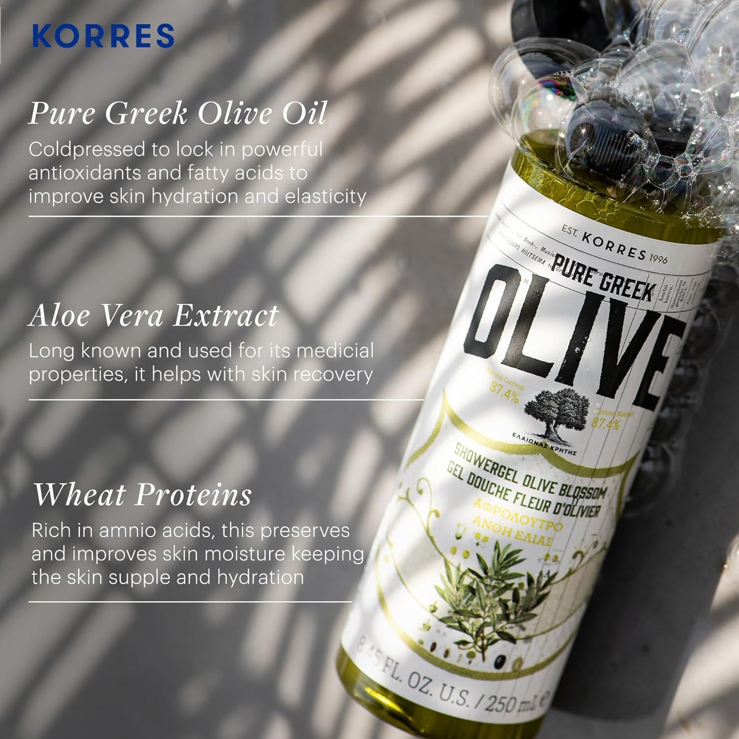 KORRES - Pure Greek Olive Shower Gel, 8.45 fl oz -  Sea Salt, Honey Pear or Olive Blossom