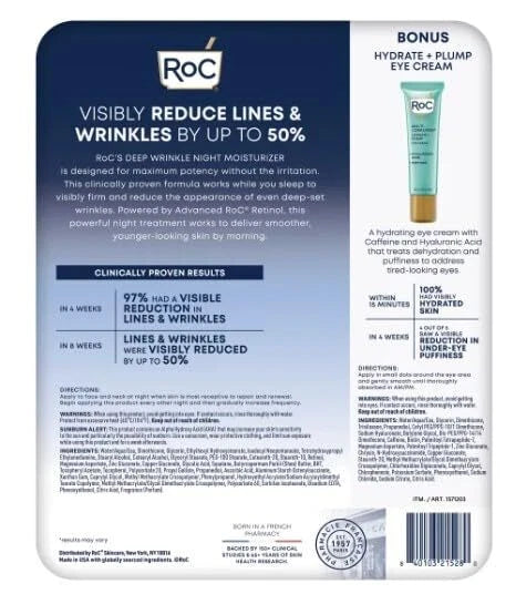 RoC Retinol Correxion Deep Wrinkle Night Moisturizer 2PK x 1.3 oz + Eye Cream COMBO Pack