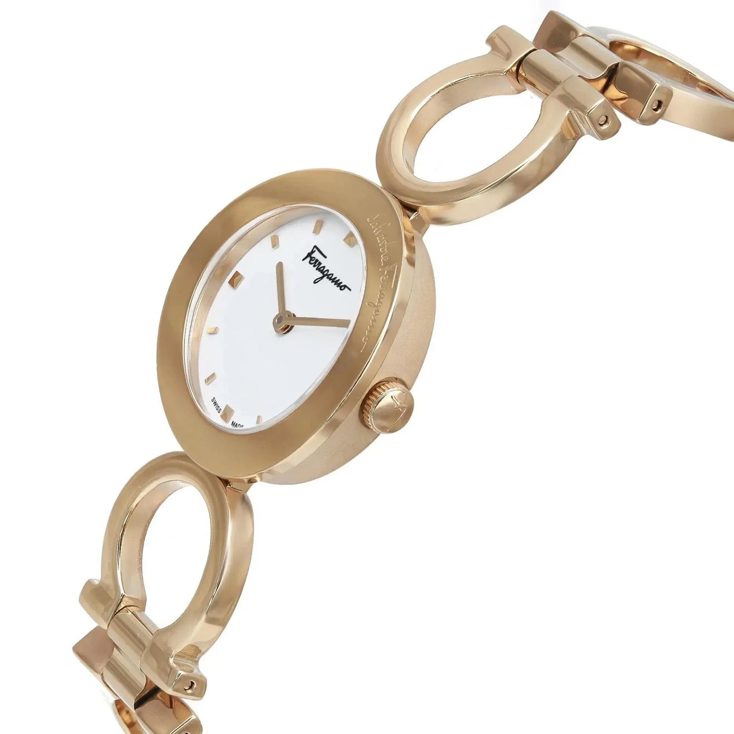 SALVATORE FERRAGAMO - Gancino Bracelet Watch, 28mm, Gold Tone / White Dial - Ladies