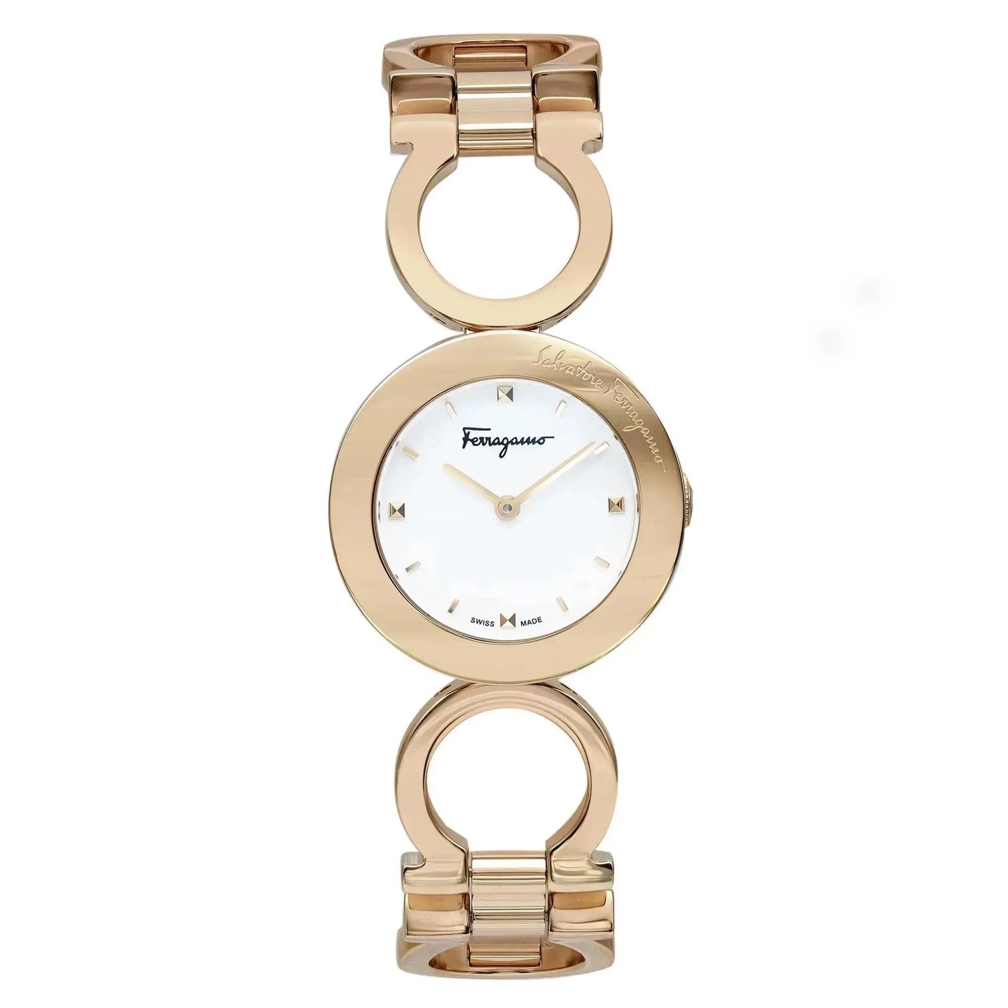 SALVATORE FERRAGAMO - Gancino Bracelet Watch, 28mm, Gold Tone / White Dial - Ladies