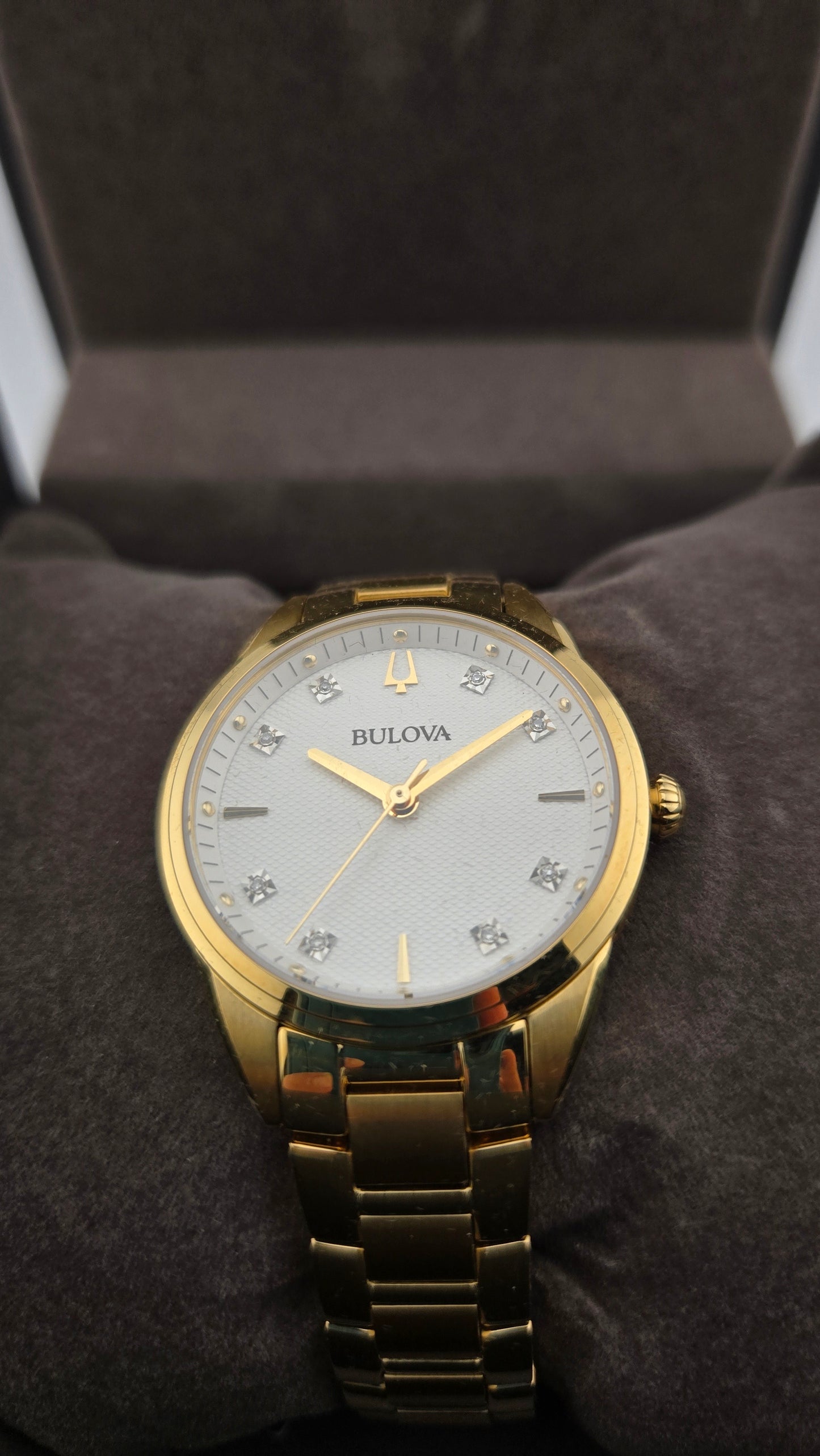 Bulova Diamond Accented Yellow Gold Toned Stainless Steel Wristwatch - 97P161