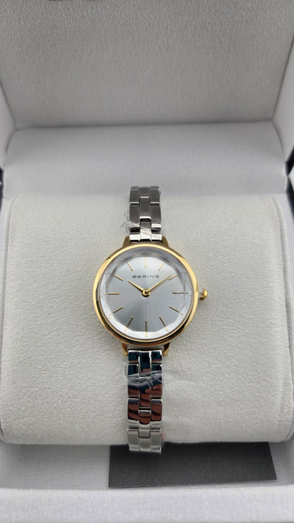 Bering Faceted Crystal Two Tone Stainless Steel Women's Quartz Watch, 24mm