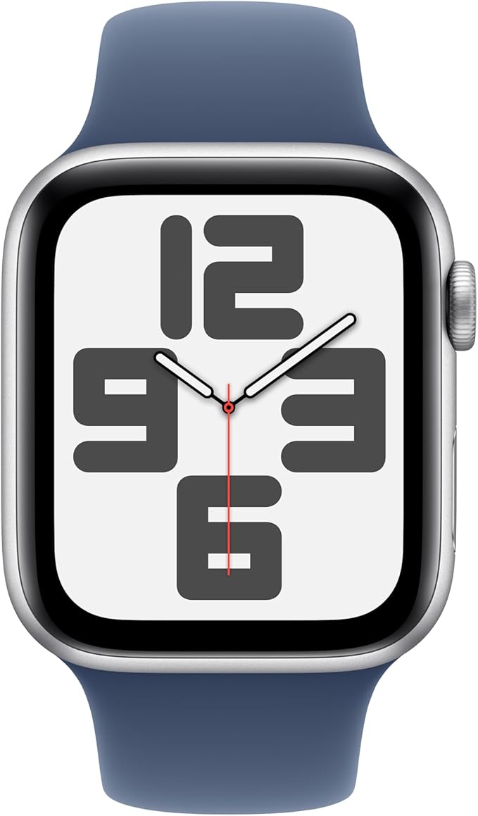 Apple - Watch SE 2nd Generation (GPS) 44mm Aluminum Case with Denim Sport Band - M/L - Silver - (2024)
