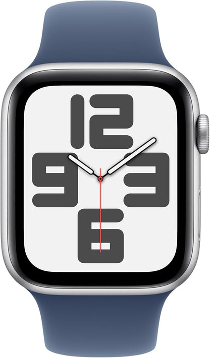 Apple - Watch SE 2nd Generation (GPS) 44mm Aluminum Case with Denim Sport Band - M/L - Silver - (2024)