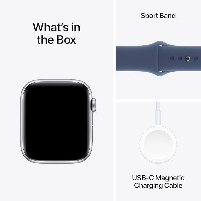 Apple - Watch SE 2nd Generation (GPS) 44mm Aluminum Case with Denim Sport Band - M/L - Silver - (2024)