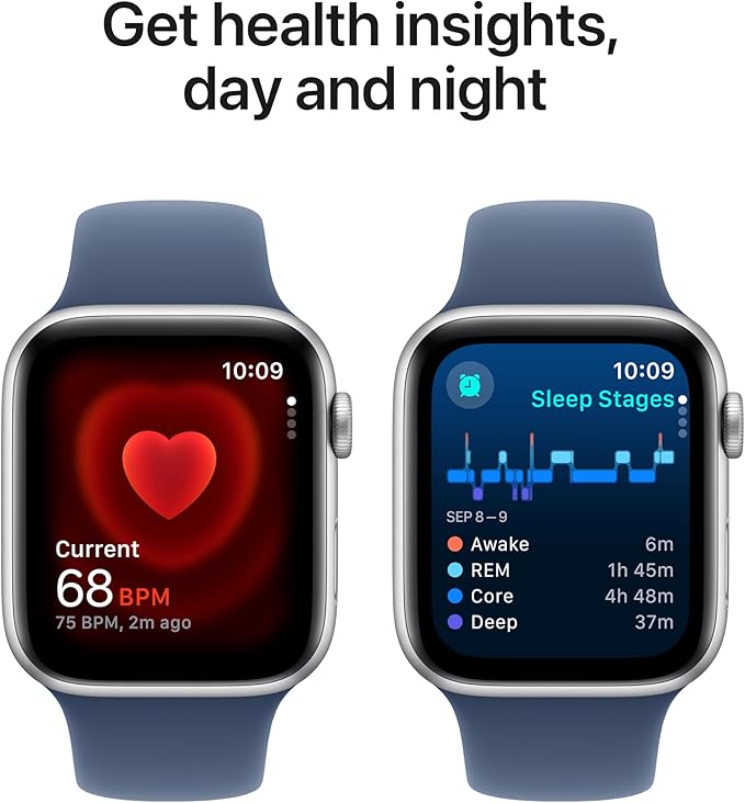 Apple - Watch SE 2nd Generation (GPS) 44mm Aluminum Case with Denim Sport Band - M/L - Silver - (2024)