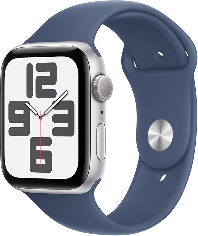 Apple - Watch SE 2nd Generation (GPS) 44mm Aluminum Case with Denim Sport Band - M/L - Silver - (2024)