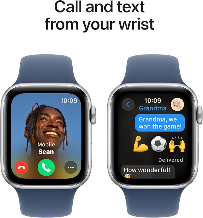 Apple - Watch SE 2nd Generation (GPS) 44mm Aluminum Case with Denim Sport Band - M/L - Silver - (2024)