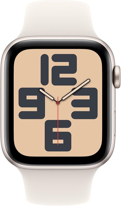 Apple Watch SE (2nd Gen) [GPS 44mm] Smartwatch with Starlight Aluminum Case with Starlight Sport Band M/L