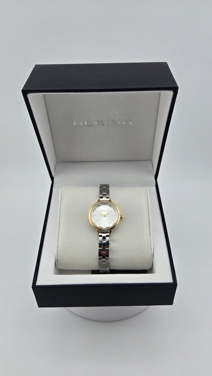 Bering Faceted Crystal Two Tone Stainless Steel Women's Quartz Watch, 24mm