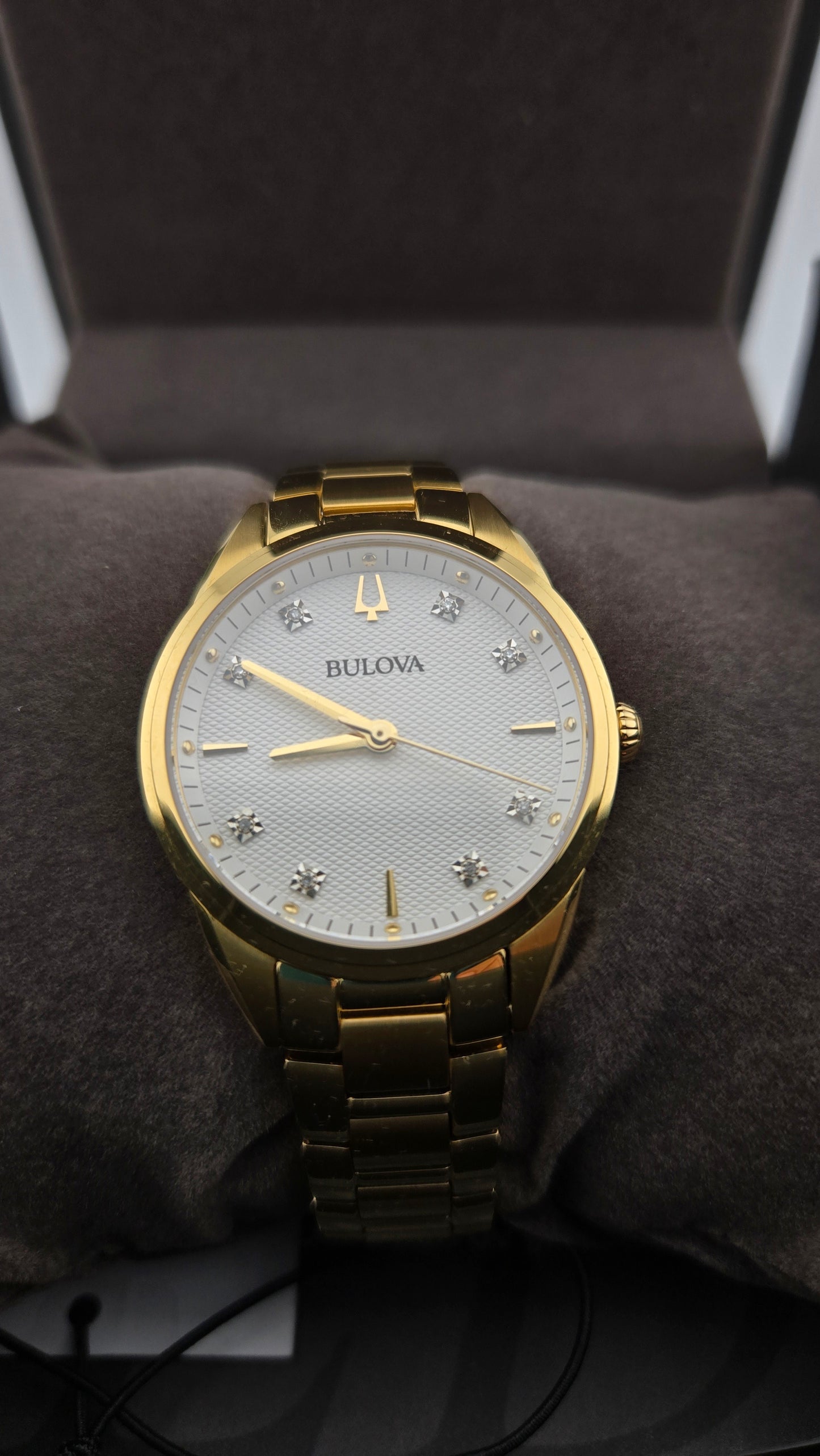 Bulova Diamond Accented Yellow Gold Toned Stainless Steel Wristwatch - 97P161