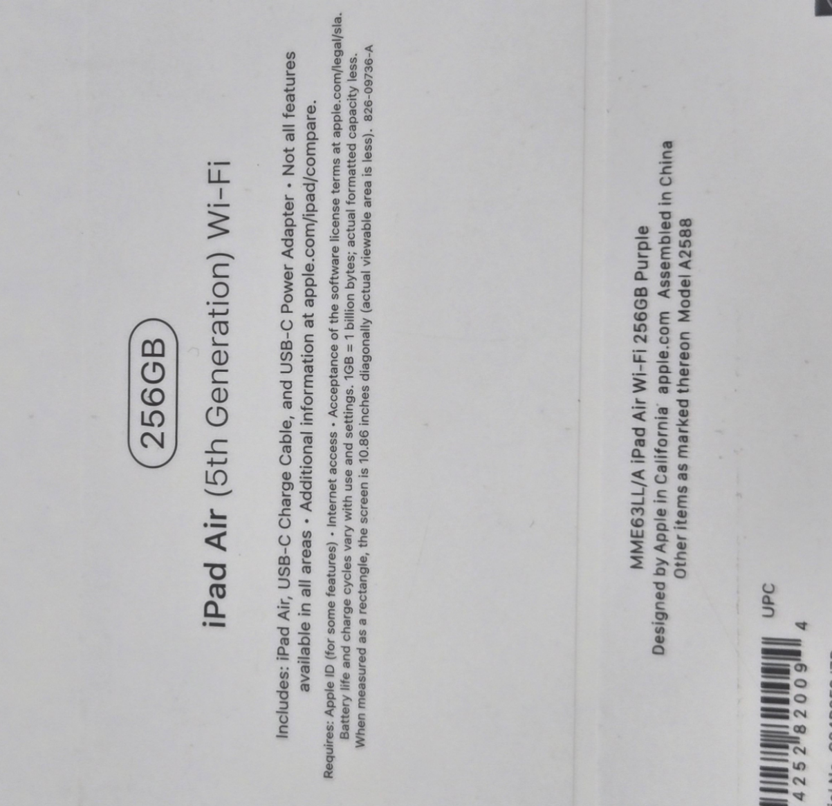 iPad Air 10.9 256GB (5th Generation)Purple Wi-Fi