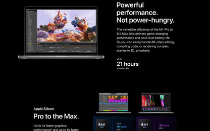 Apple MacBook Pro 16.2-inch, M1 Pro chip with 10‑core CPU / 16‑core GPU, 16GB RAM, 512GB SSD