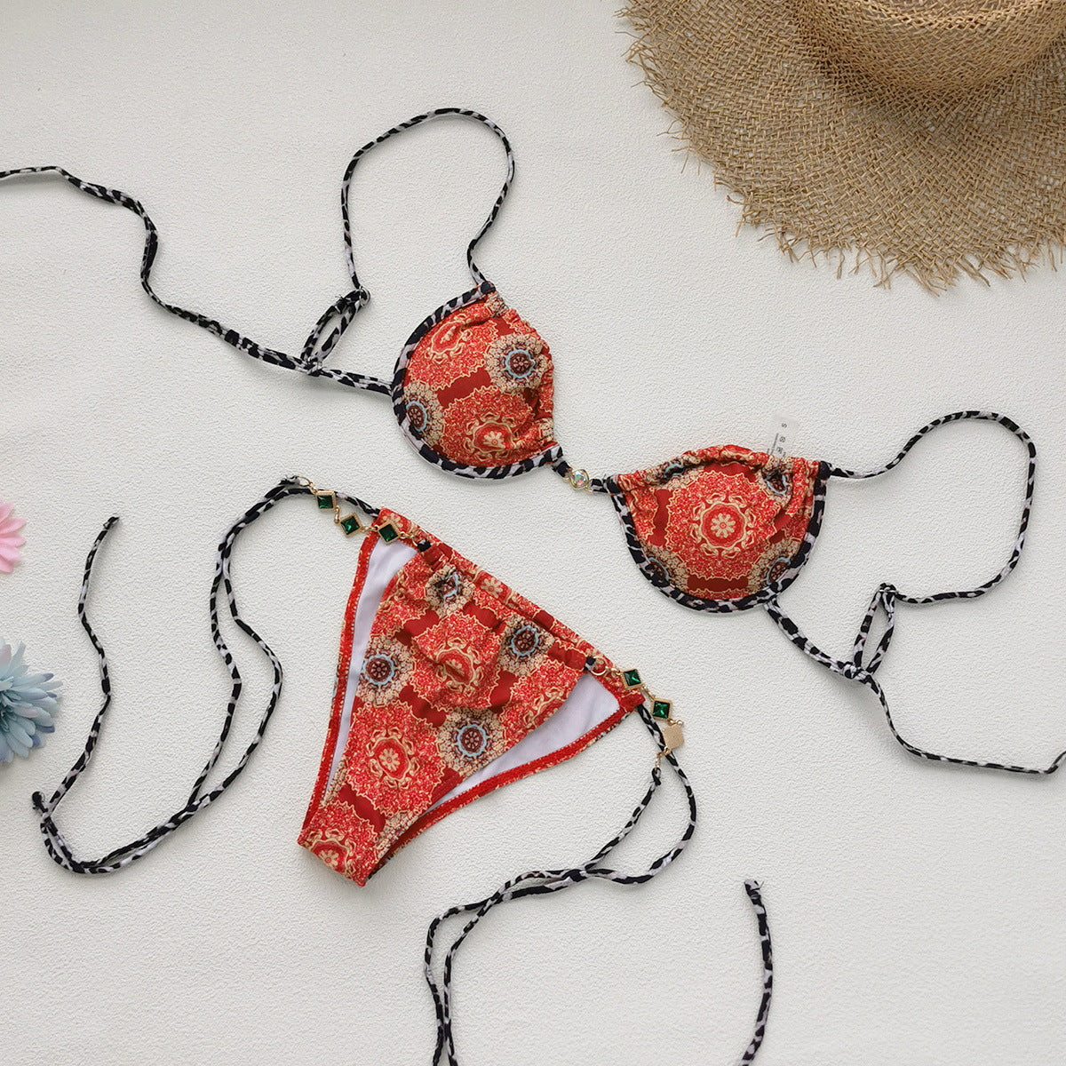 Floral Backless Push up Low Waist Banded Bikini Split Swimsuit Women Export