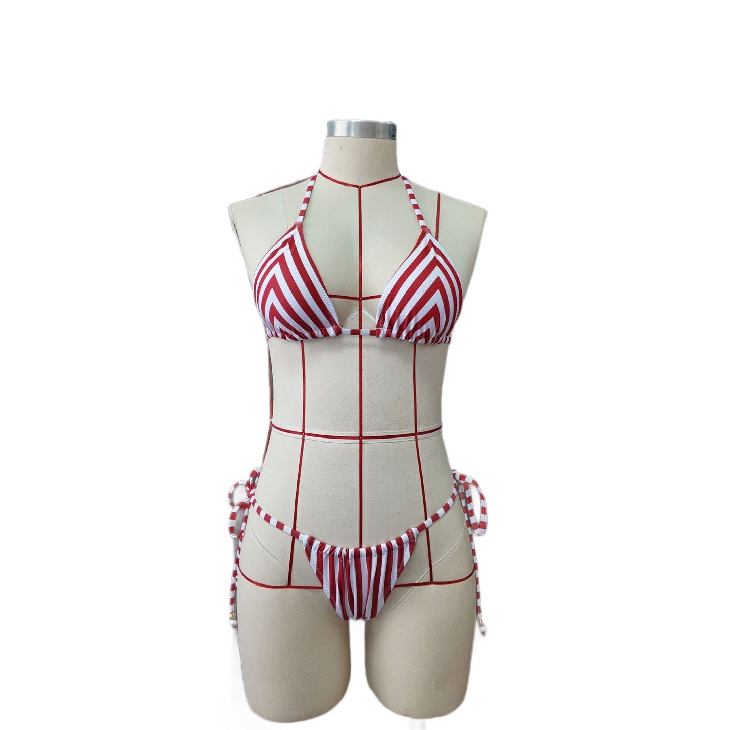 Striped Printed Split Bikini Women Three Point Bikini Skirt Set