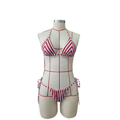 Striped Printed Split Bikini Women Three Point Bikini Skirt Set