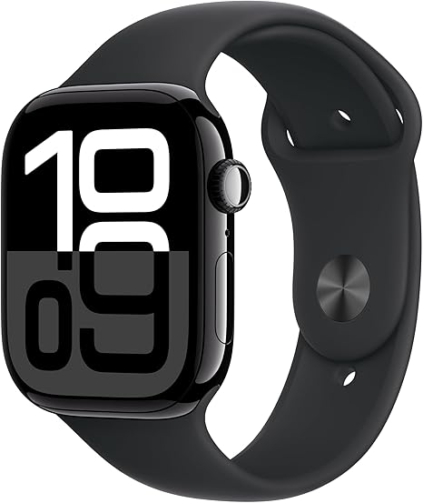 Apple Watch Series 10 [GPS + Cellular 46mm case] Smartwatch with Jet Black Aluminum Case with Black Sport Band - M/L. Fitness Tracker, ECG App, Always-On Retina Display, Water Resistant