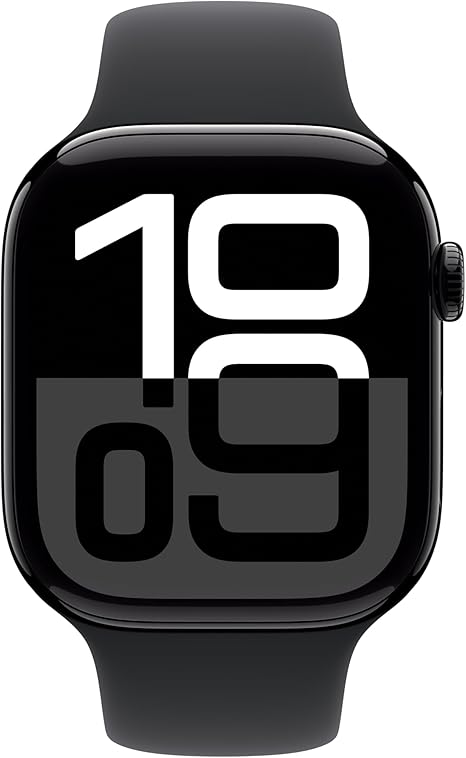 Apple Watch Series 10 [GPS + Cellular 46mm case] Smartwatch with Jet Black Aluminum Case with Black Sport Band - M/L. Fitness Tracker, ECG App, Always-On Retina Display, Water Resistant