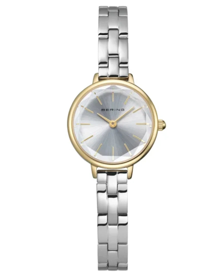 Bering Faceted Crystal Two Tone Stainless Steel Women's Quartz Watch, 24mm