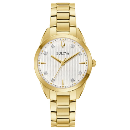 Bulova Diamond Accented Yellow Gold Toned Stainless Steel Wristwatch - 97P161