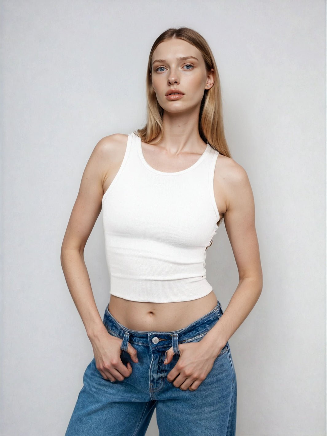 High Neck Tank Raw Hem- Cropped