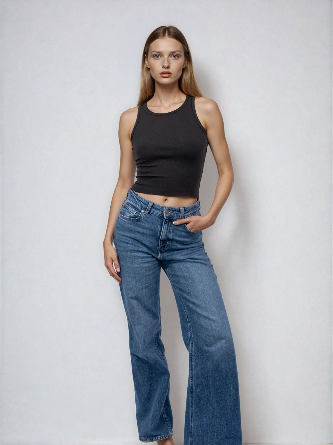 High Neck Tank Raw Hem- Cropped