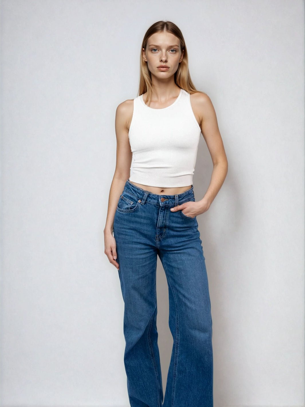 High Neck Tank Raw Hem- Cropped