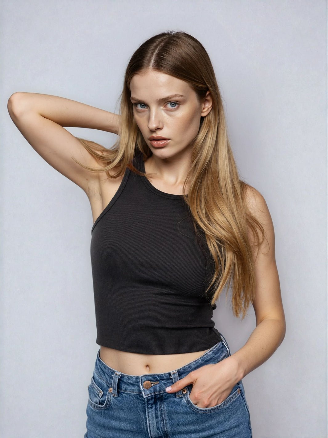 High Neck Tank Raw Hem- Cropped
