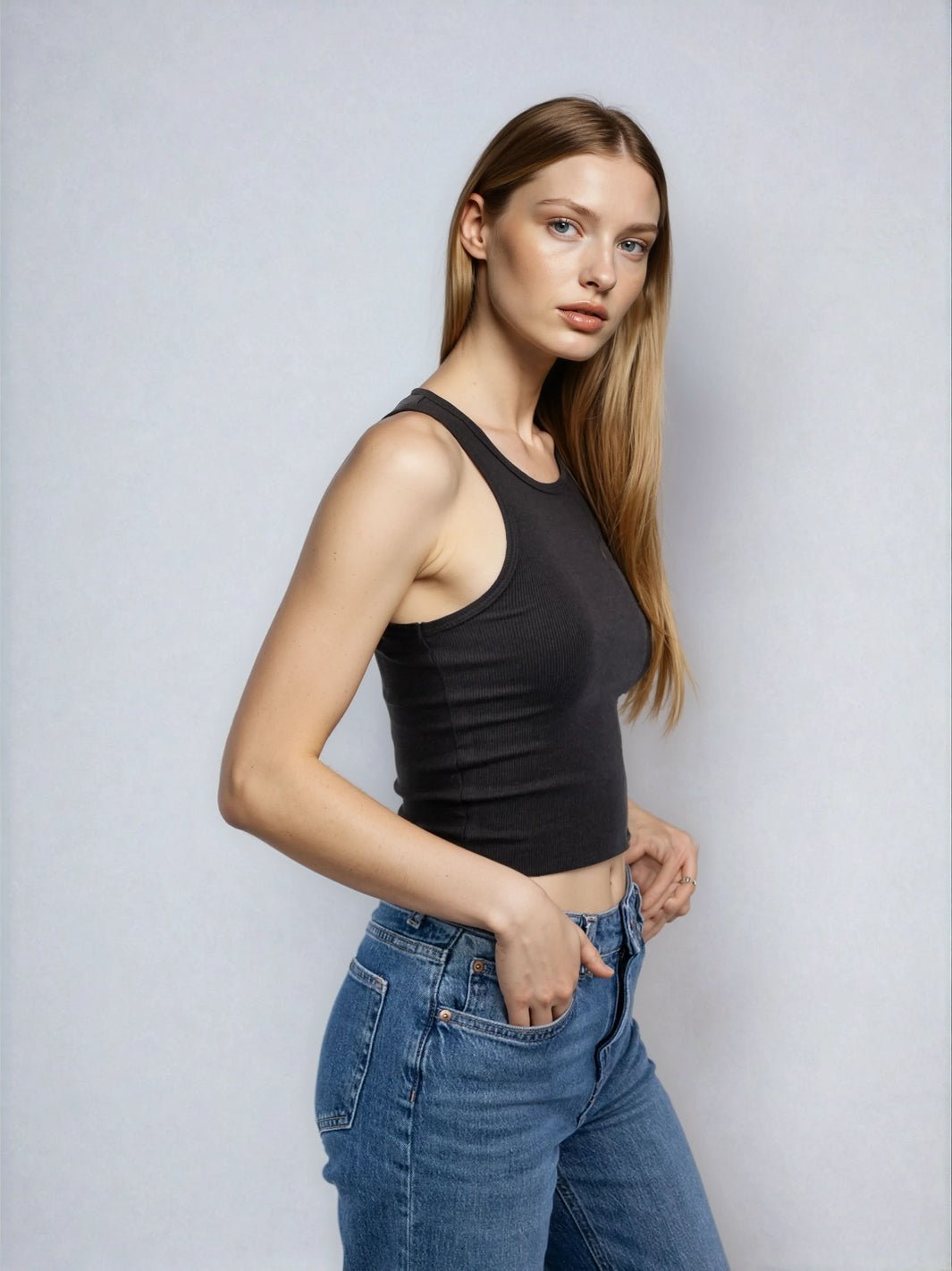 High Neck Tank Raw Hem- Cropped
