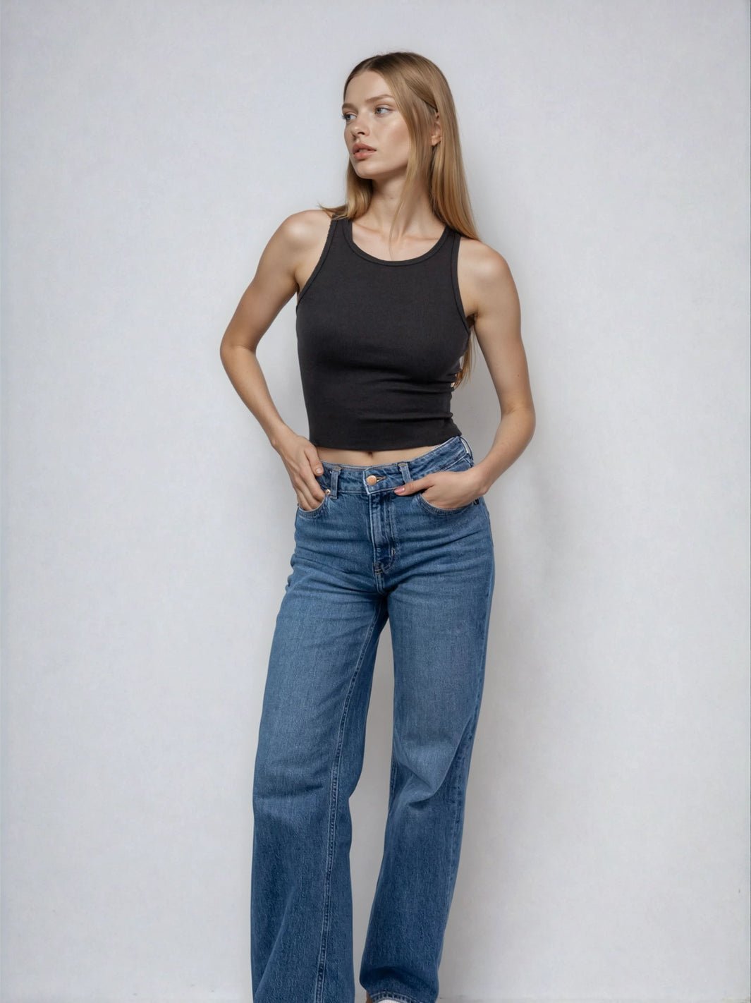 High Neck Tank Raw Hem- Cropped