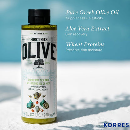 KORRES - Pure Greek Olive Shower Gel, 8.45 fl oz -  Sea Salt, Honey Pear or Olive Blossom