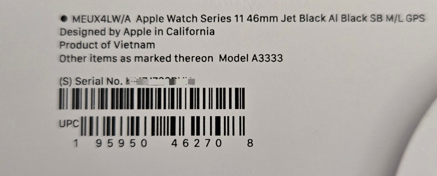 Apple Watch Series 11 - 46mm Jet Black SB M/L GPS
