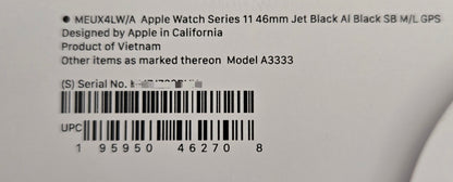 Apple Watch Series 11 - 46mm Jet Black SB M/L GPS