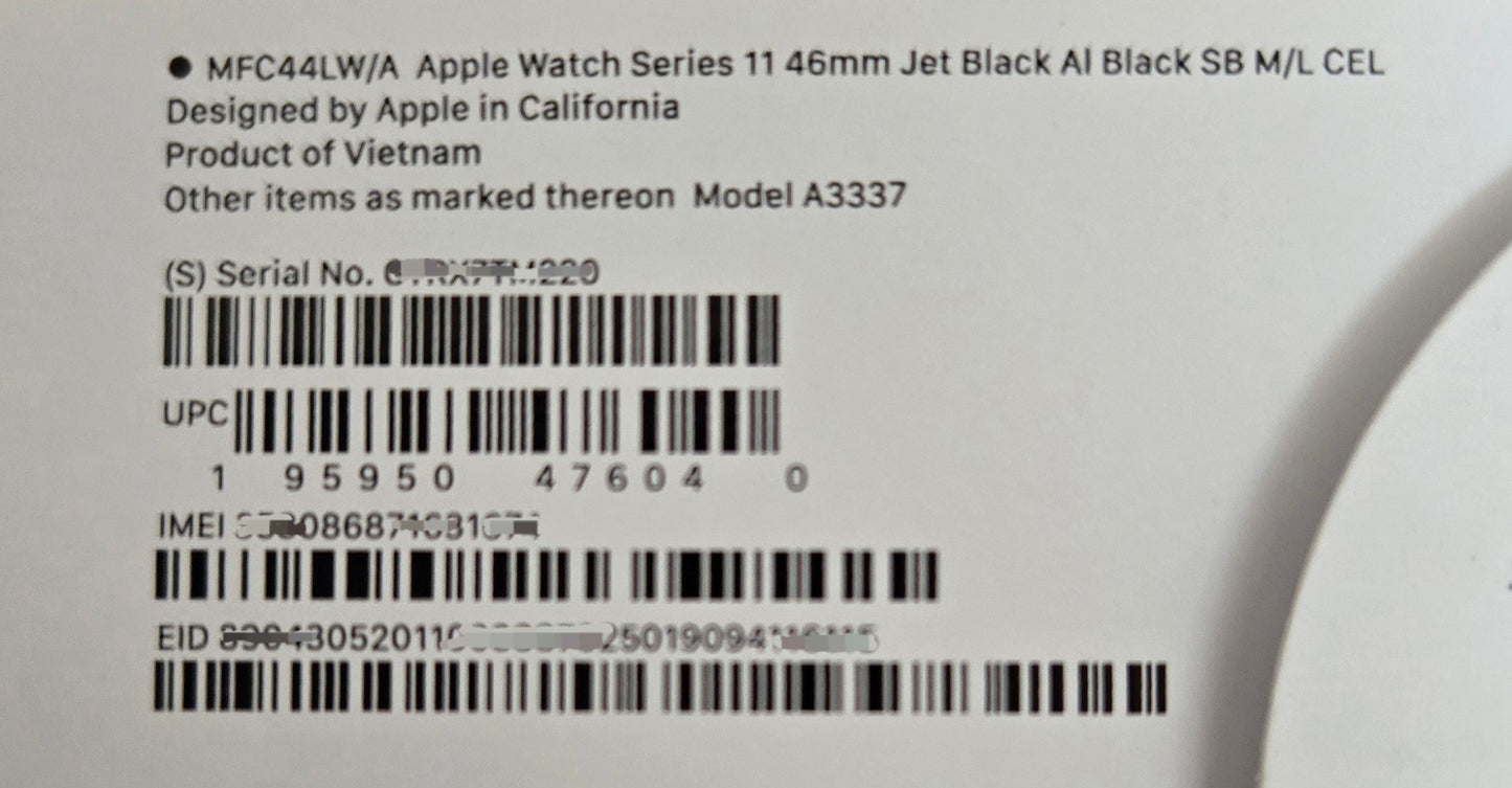 Apple Watch Series 11 - 46mm Jet Black SB S CEL