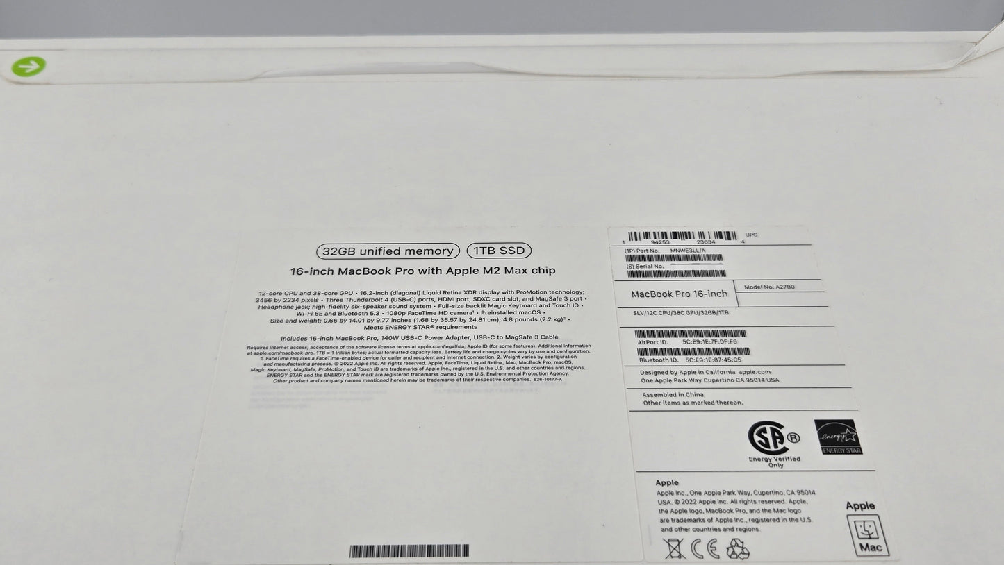 Apple MacBook Pro with Apple M2 Max Chip 16-inch, 32GB RAM, 1TB SSD Storage - Silver