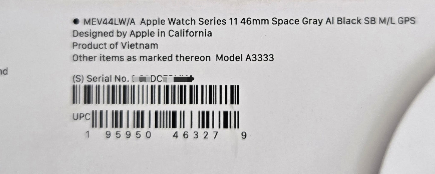 Apple Watch S11 46mm Space Gray Al Black SB M/L GPS