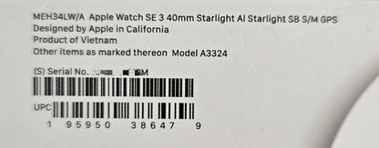 Apple Watch SE3 40mm STL S/M Starlight - GPS
