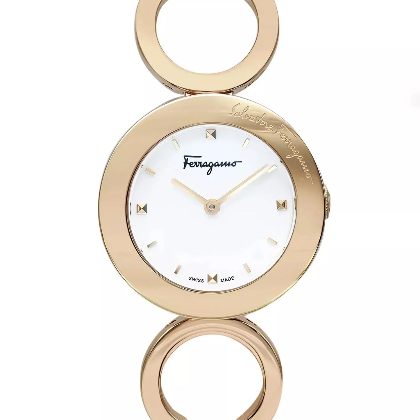 SALVATORE FERRAGAMO - Gancino Bracelet Watch, 28mm, Gold Tone / White Dial - Ladies