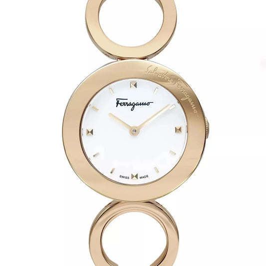 SALVATORE FERRAGAMO - Gancino Bracelet Watch, 28mm, Gold Tone / White Dial - Ladies