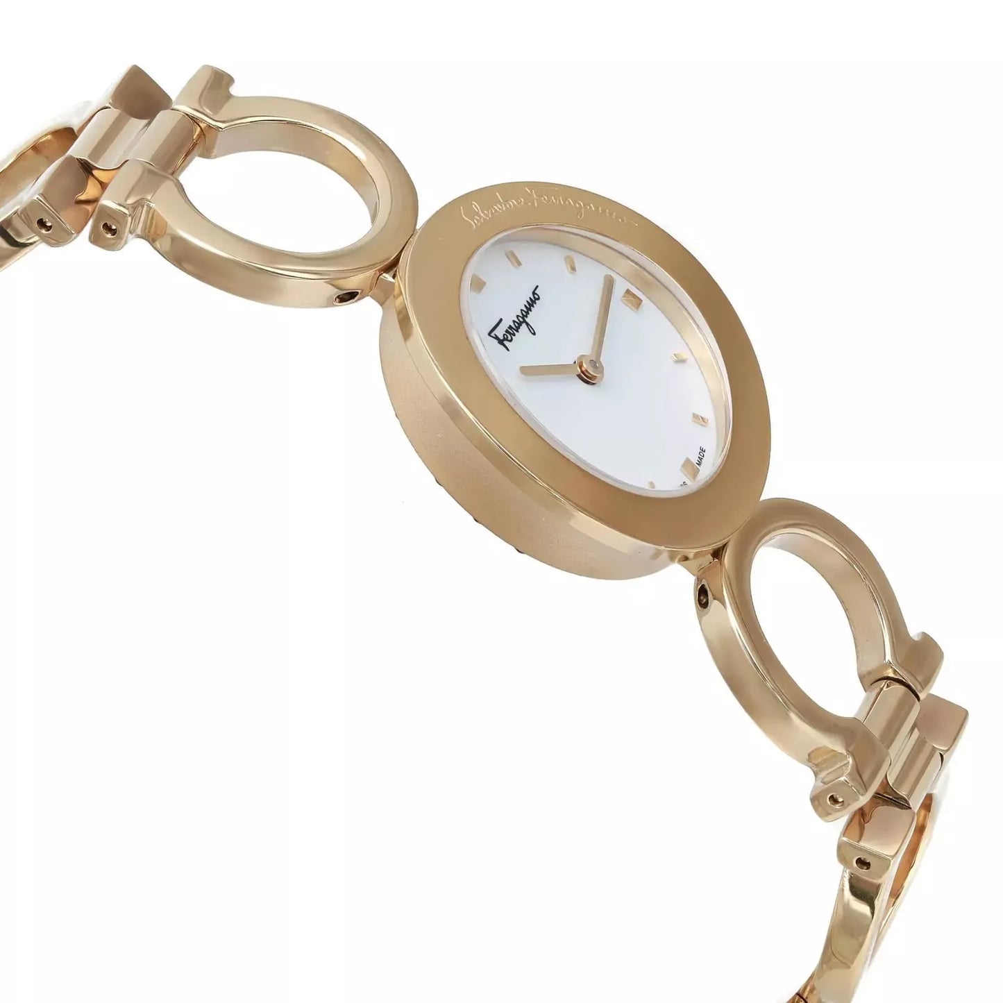 SALVATORE FERRAGAMO - Gancino Bracelet Watch, 28mm, Gold Tone / White Dial - Ladies